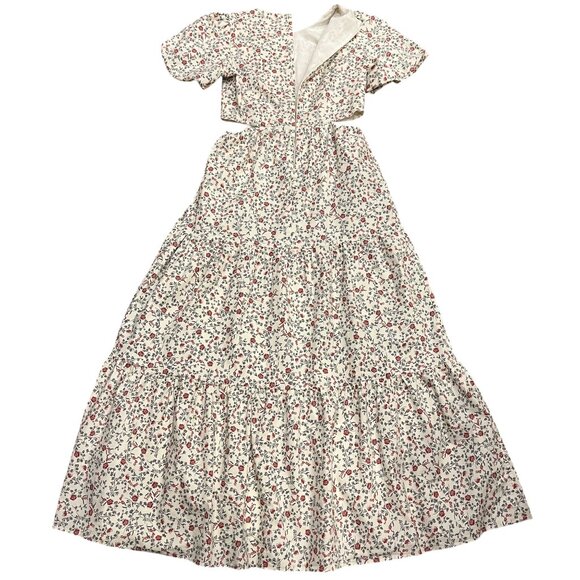 WAYF Mini Floral Tiered Maxi Dress Cream Red, M - Picture 2 of 11